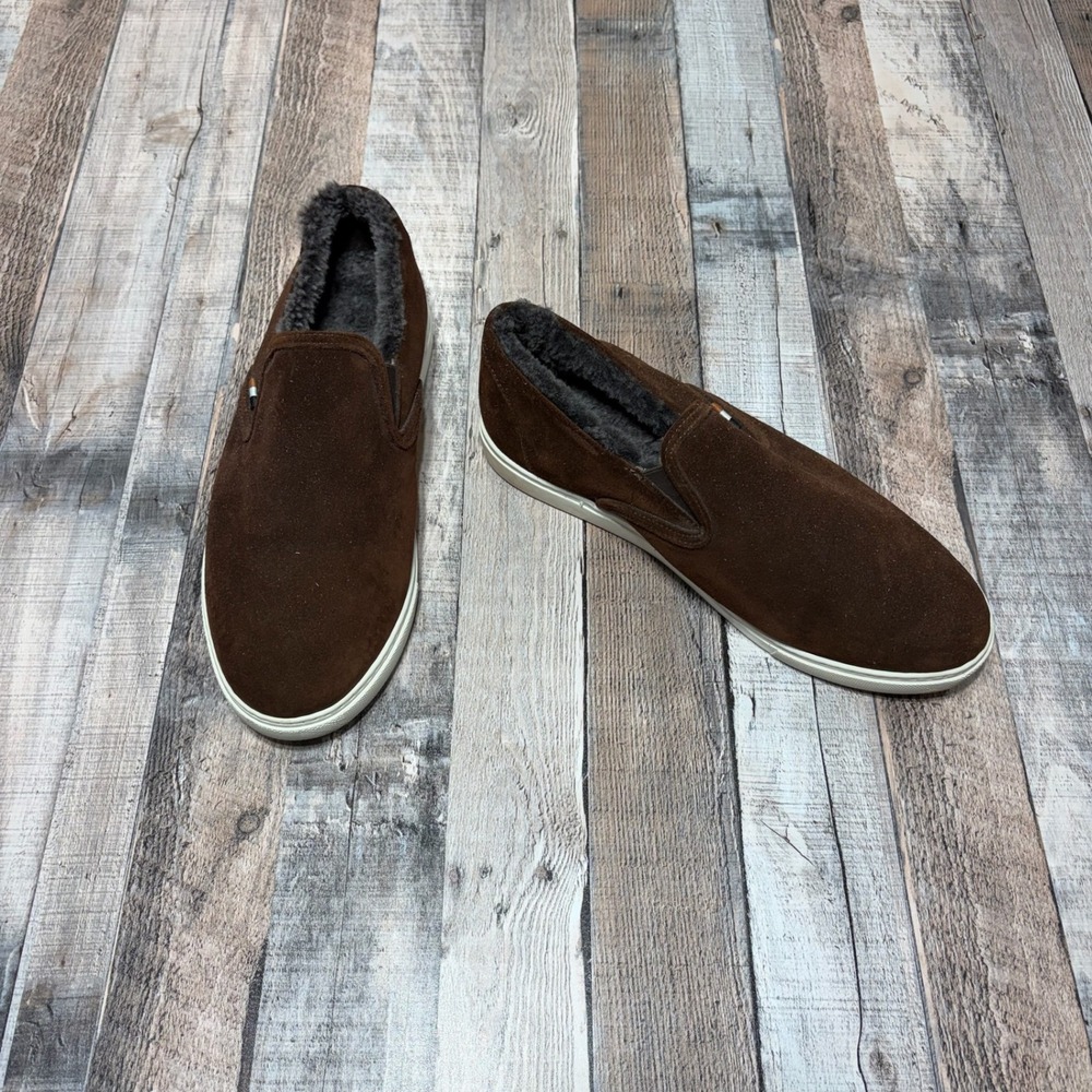 Allen Edmonds Slip On Men 10 3E Brown Suede Shearling Lined Sneaker 4830 Wide
